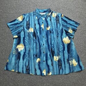 A Personal Touch Blue Yellow Abstract‎ Button Shirt Size 3XL USA Made